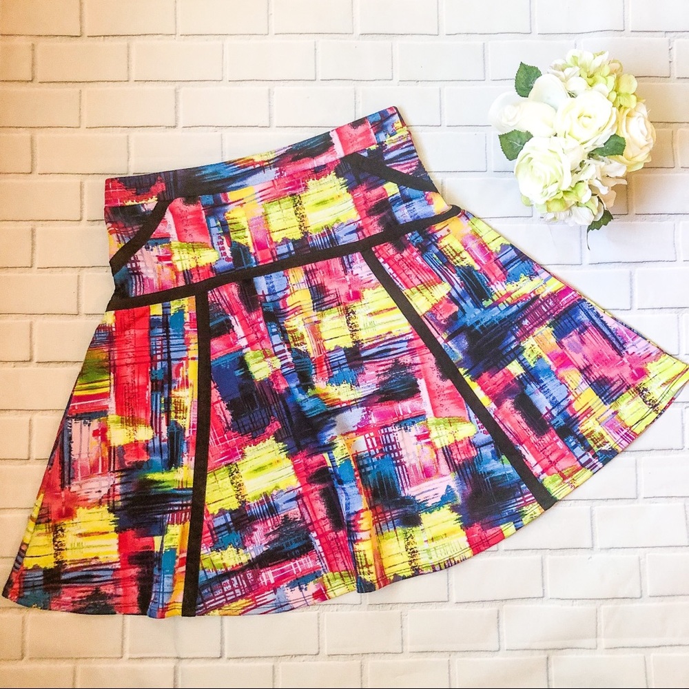 NY Collection Watercolor Fit and Flare Skirt